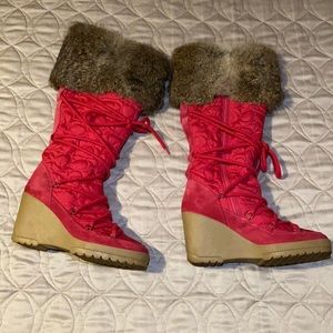Coach Sofie Wedge Hot Pink Real Rabbit Fur Zipper Lace Up Boots Size 6.5 Y2K